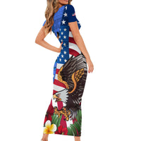 United States And Fiji Short Sleeve Bodycon Dress USA Flag Eagle Mix Fijian Coat Of Arms Tapa Pattern LT14 - Polynesian Pride