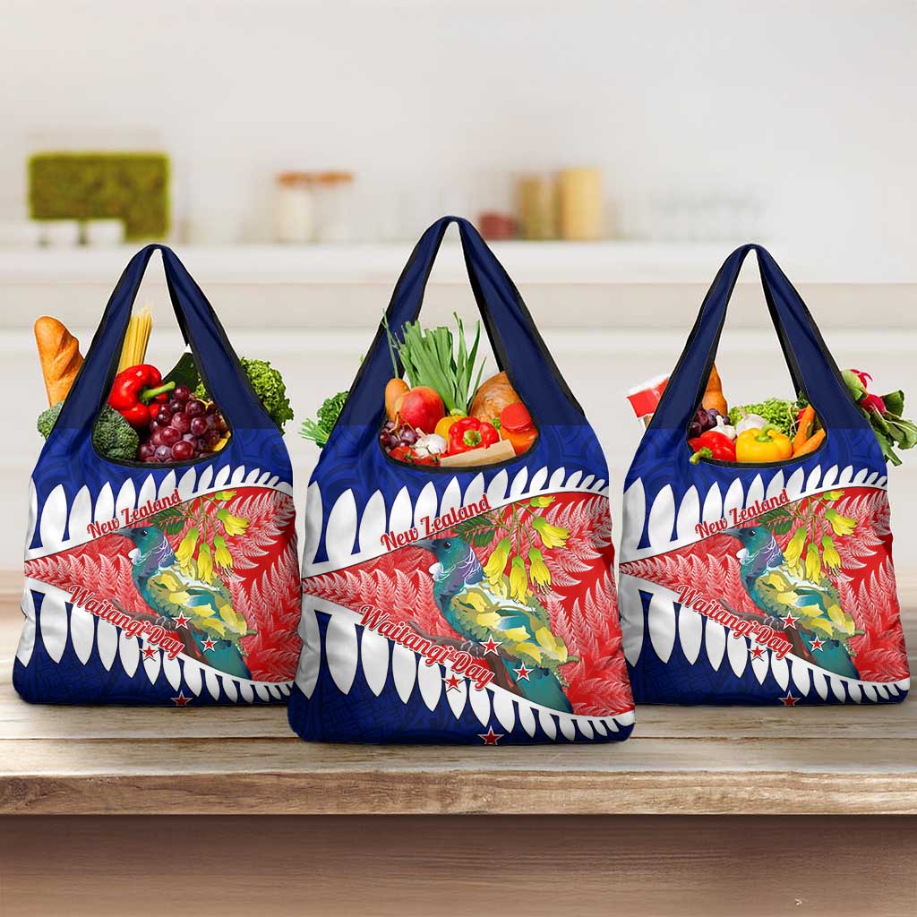 New Zealand Waitangi Day Grocery Bag NZ Maori Tui Bird With Kowhai Flowers LT14 3-pack One Size Blue - Polynesian Pride
