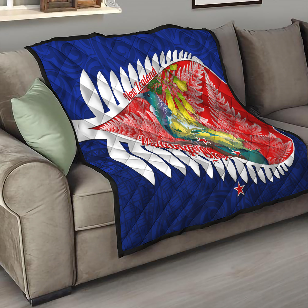 New Zealand Waitangi Day Quilt NZ Maori Tui Bird With Kowhai Flowers LT14 - Polynesian Pride