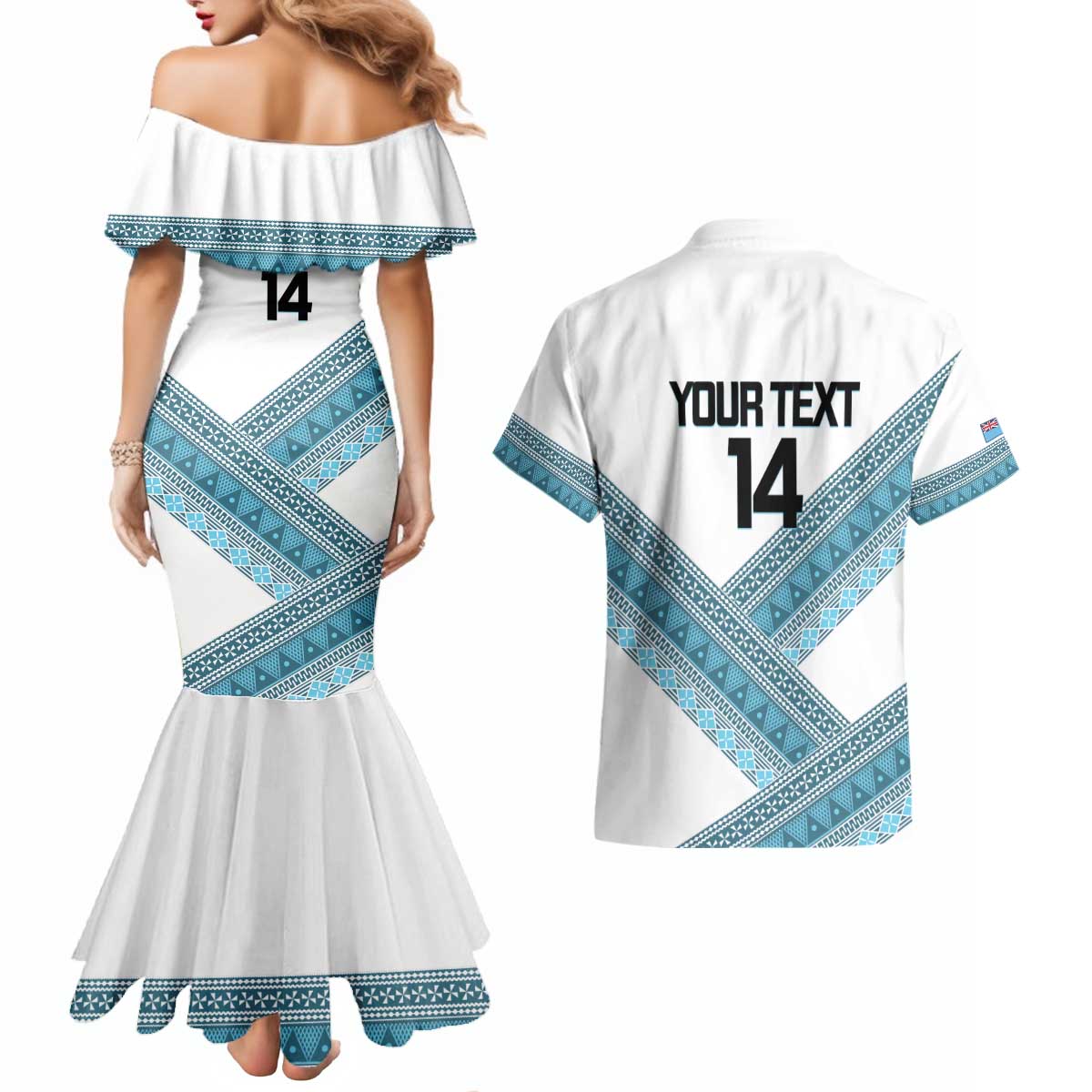 Custom Fiji Tapa Rugby 2025 Couples Matching Mermaid Dress and Hawaiian Shirt Go Champions Fijiana LT14 - Polynesian Pride
