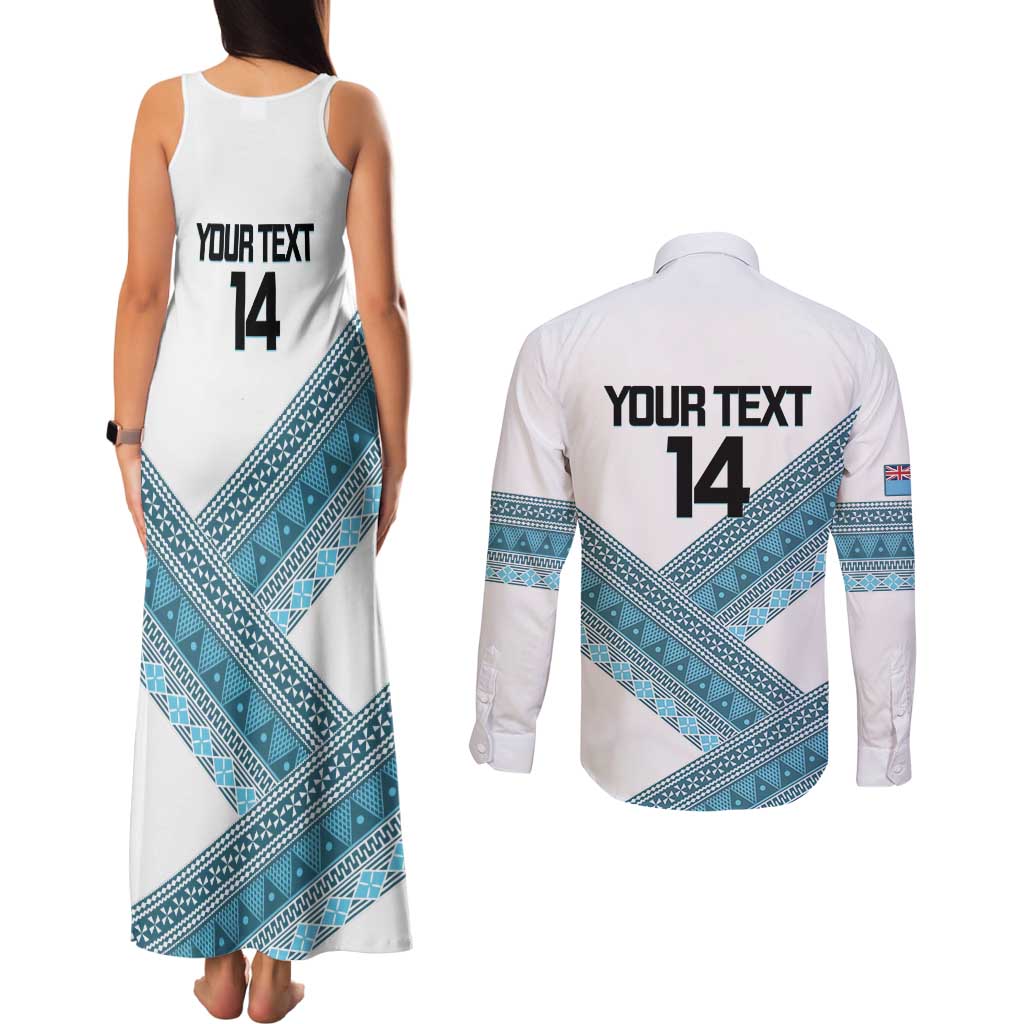 Custom Fiji Tapa Rugby 2025 Couples Matching Tank Maxi Dress and Long Sleeve Button Shirt Go Champions Fijiana LT14 - Polynesian Pride