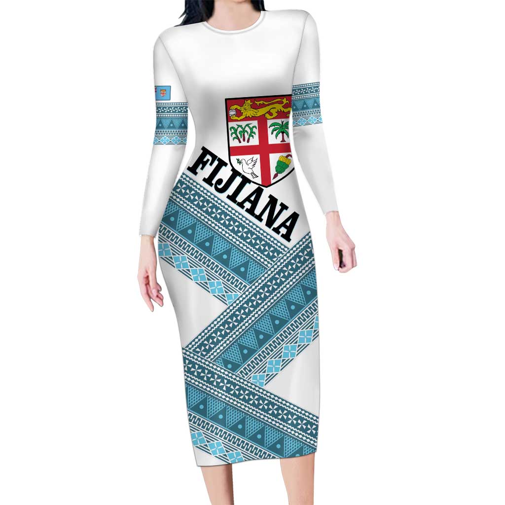 Custom Fiji Tapa Rugby 2025 Family Matching Long Sleeve Bodycon Dress and Hawaiian Shirt Go Champions Fijiana LT14 Mom's Dress White - Polynesian Pride