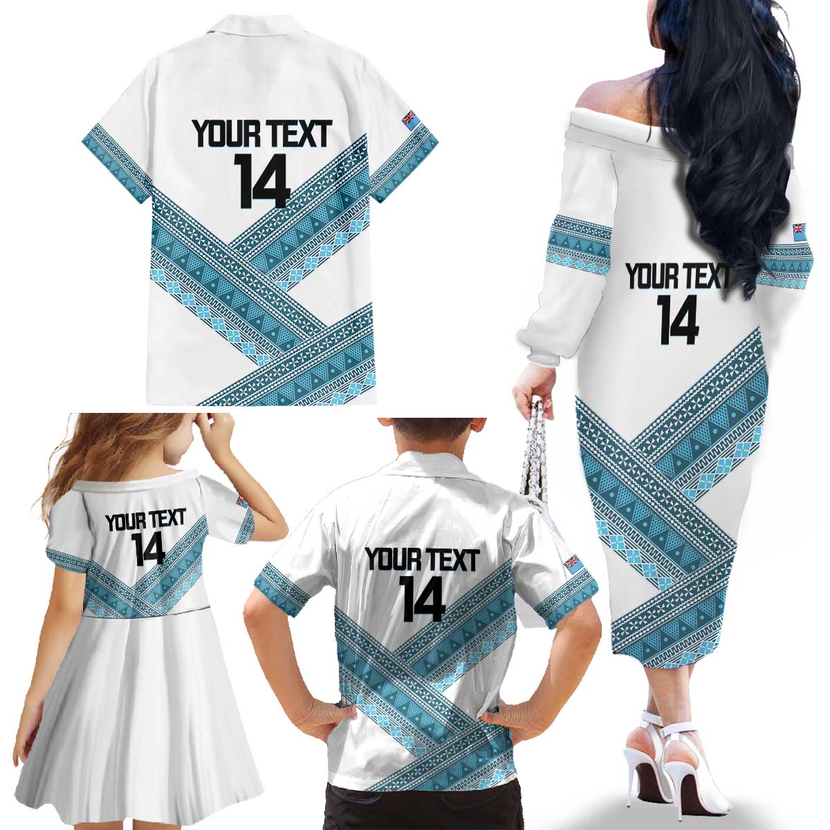 Custom Fiji Tapa Rugby 2025 Family Matching Off The Shoulder Long Sleeve Dress and Hawaiian Shirt Go Champions Fijiana LT14 - Polynesian Pride