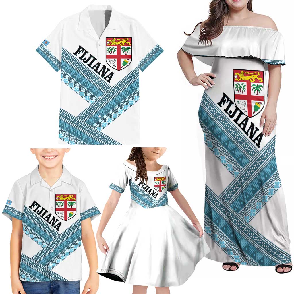 Custom Fiji Tapa Rugby 2025 Family Matching Off Shoulder Maxi Dress and Hawaiian Shirt Go Champions Fijiana LT14 - Polynesian Pride