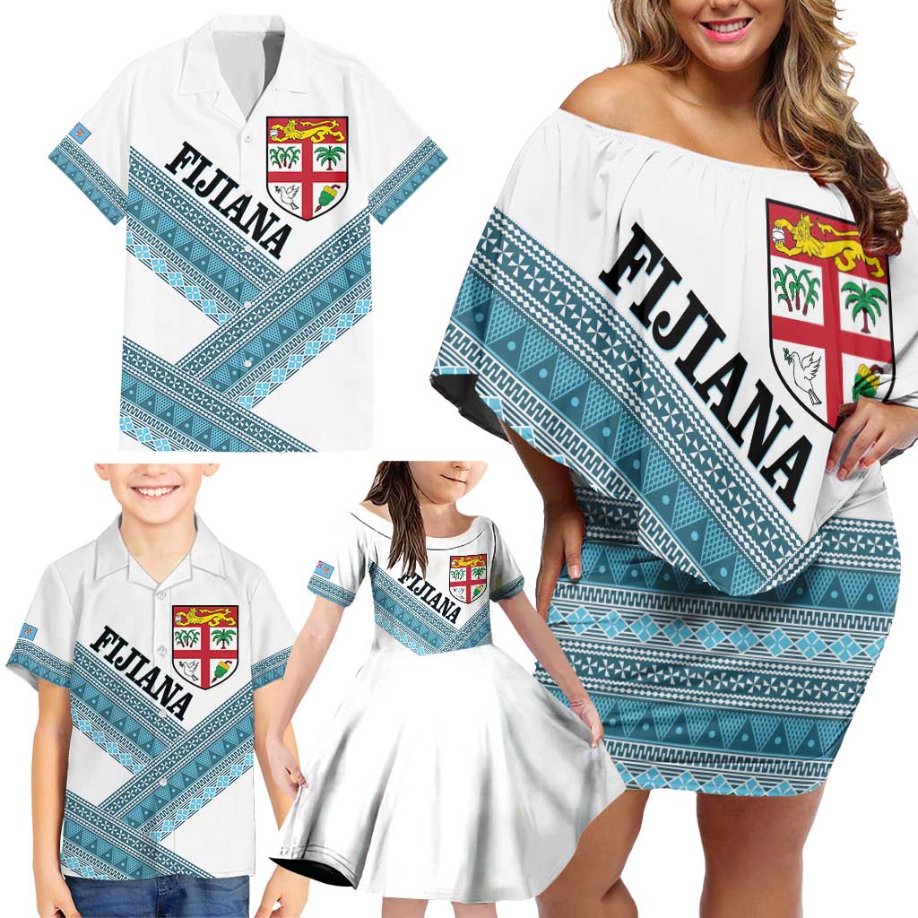 Custom Fiji Tapa Rugby 2025 Family Matching Off Shoulder Short Dress and Hawaiian Shirt Go Champions Fijiana LT14 - Polynesian Pride
