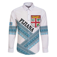 Custom Fiji Tapa Rugby 2025 Family Matching Puletasi and Hawaiian Shirt Go Champions Fijiana LT14 Dad's Shirt - Long Sleeve White - Polynesian Pride