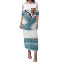 Custom Fiji Tapa Rugby 2025 Family Matching Puletasi and Hawaiian Shirt Go Champions Fijiana LT14 Mom's Dress White - Polynesian Pride