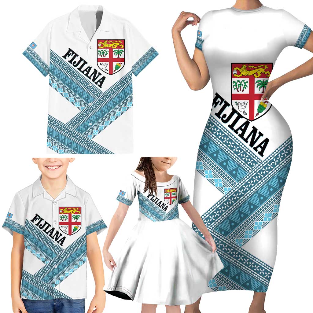Custom Fiji Tapa Rugby 2025 Family Matching Short Sleeve Bodycon Dress and Hawaiian Shirt Go Champions Fijiana LT14 - Polynesian Pride