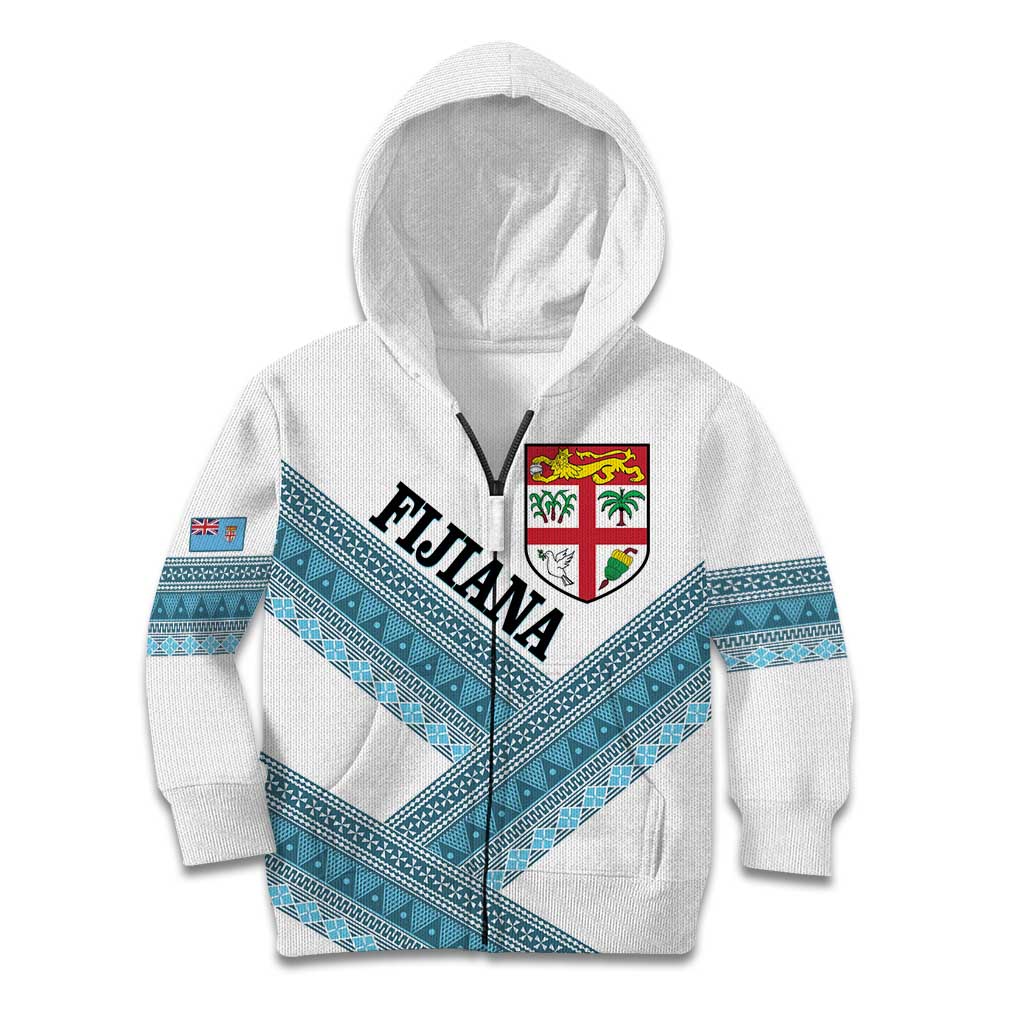 Custom Fiji Tapa Rugby 2025 Kid Hoodie Go Champions Fijiana LT14 Zip Hoodie White - Polynesian Pride
