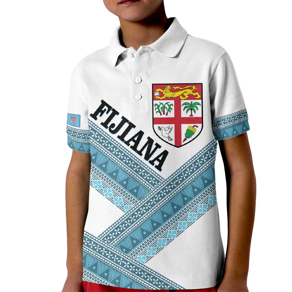 Custom Fiji Tapa Rugby 2025 Kid Polo Shirt Go Champions Fijiana LT14 Kid White - Polynesian Pride
