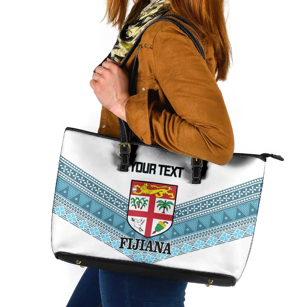 Custom Fiji Tapa Rugby 2025 Leather Tote Bag Go Champions Fijiana LT14 White - Polynesian Pride
