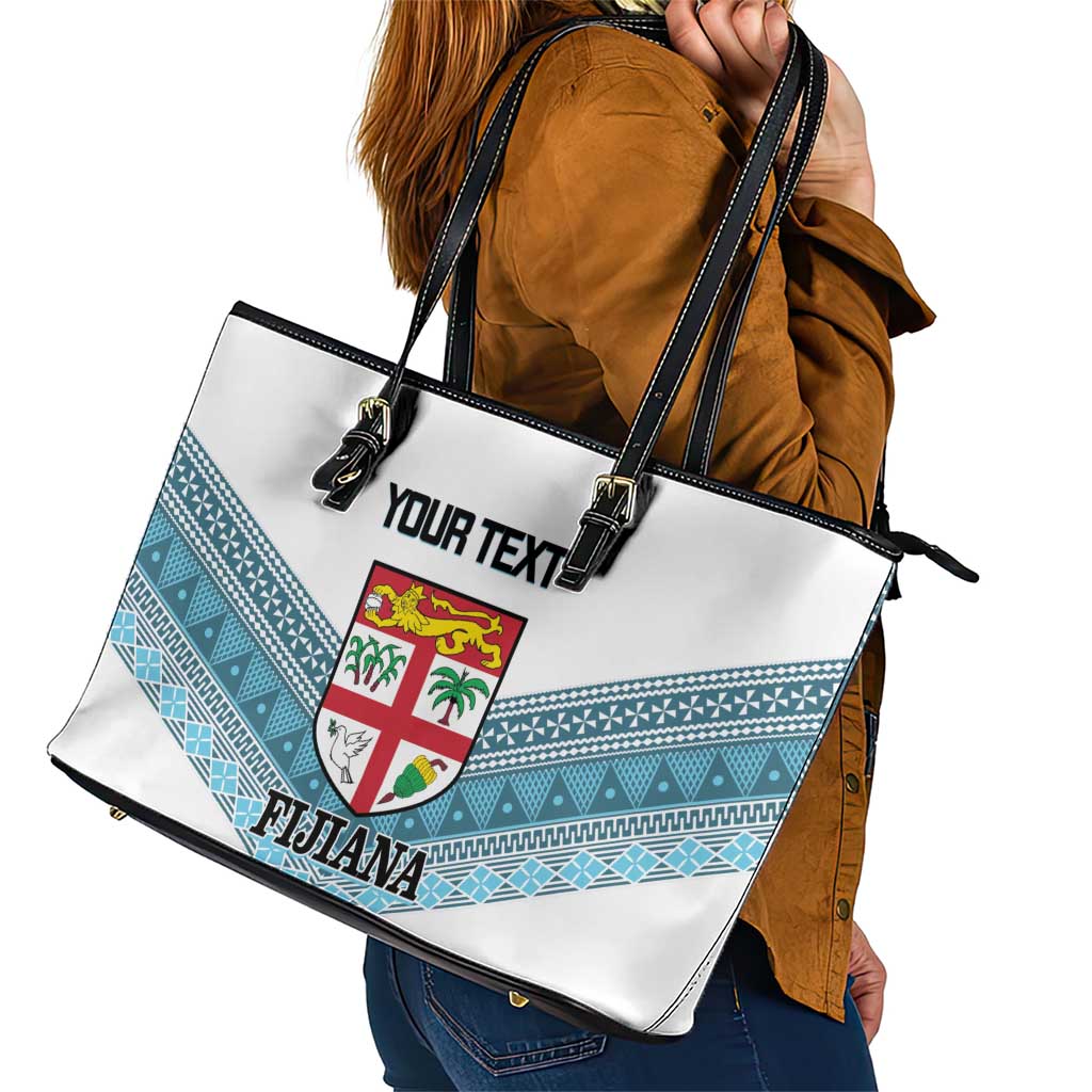 Custom Fiji Tapa Rugby 2025 Leather Tote Bag Go Champions Fijiana LT14 - Polynesian Pride