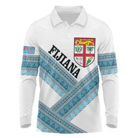 Custom Fiji Tapa Rugby 2025 Long Sleeve Polo Shirt Go Champions Fijiana LT14 White - Polynesian Pride