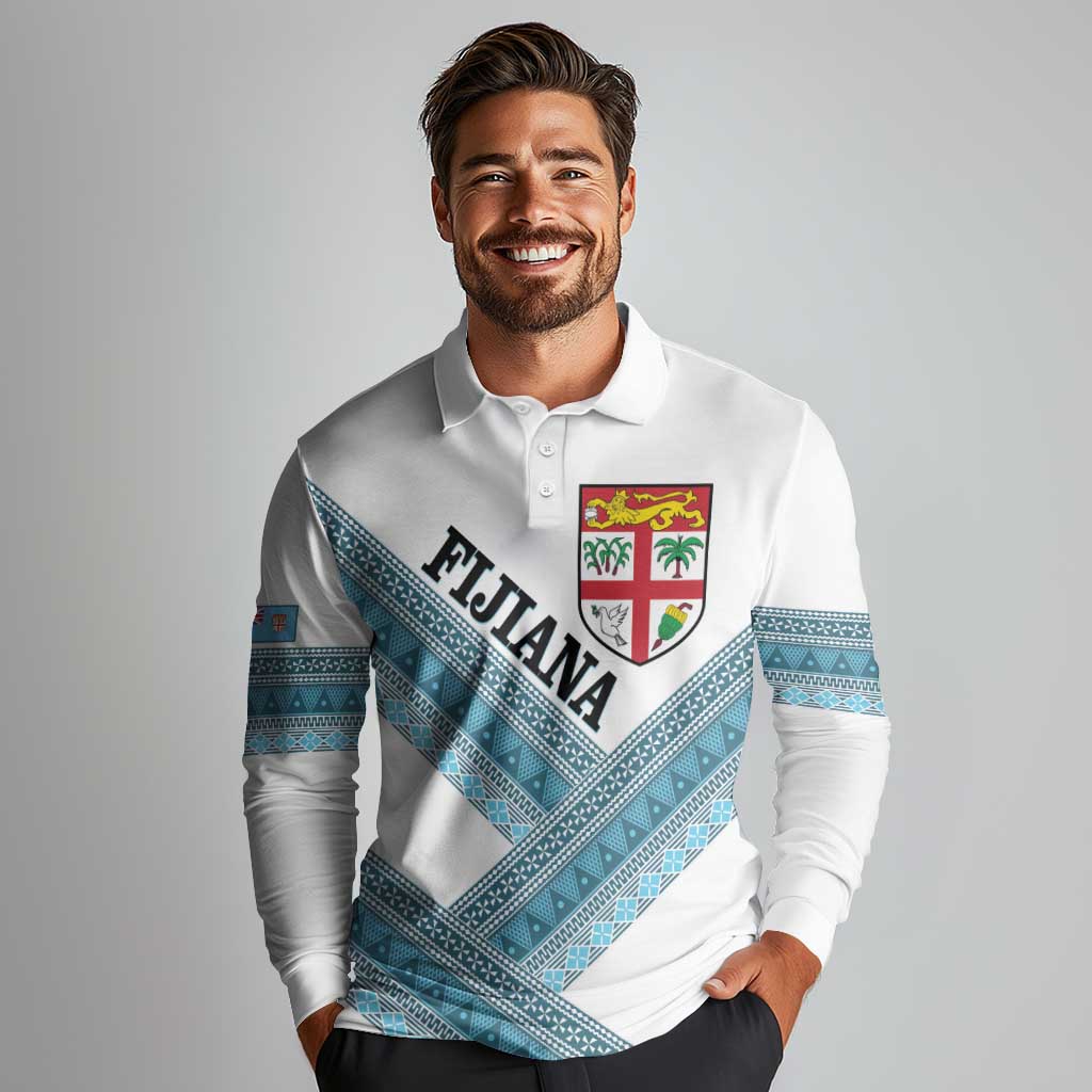 Custom Fiji Tapa Rugby 2025 Long Sleeve Polo Shirt Go Champions Fijiana LT14 - Polynesian Pride