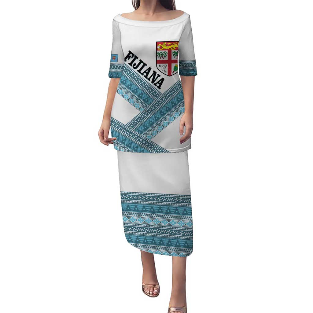 Custom Fiji Tapa Rugby 2025 Puletasi Go Champions Fijiana LT14 Long Dress White - Polynesian Pride