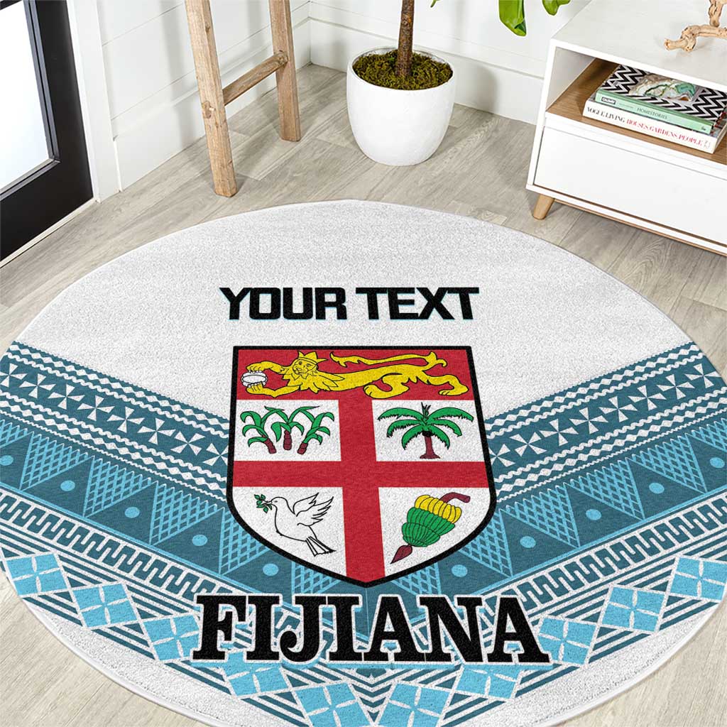 Custom Fiji Tapa Rugby 2025 Round Carpet Go Champions Fijiana LT14 White - Polynesian Pride
