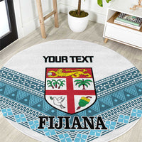 Custom Fiji Tapa Rugby 2025 Round Carpet Go Champions Fijiana LT14 White - Polynesian Pride