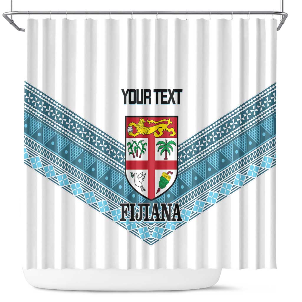 Custom Fiji Tapa Rugby 2025 Shower Curtain Go Champions Fijiana LT14 White - Polynesian Pride