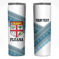 Custom Fiji Tapa Rugby 2025 Skinny Tumbler Go Champions Fijiana LT14 White - Polynesian Pride