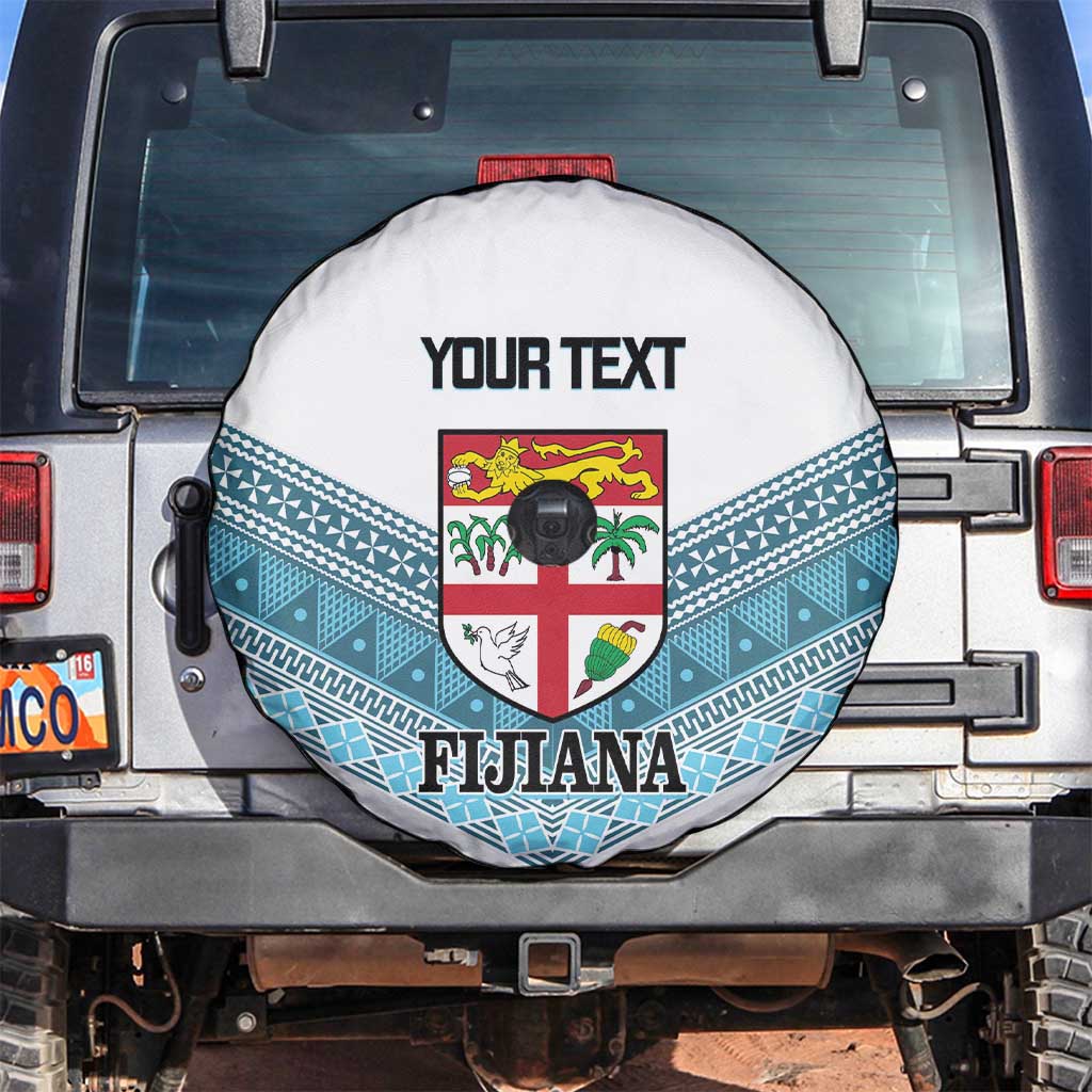 Custom Fiji Tapa Rugby 2025 Spare Tire Cover Go Champions Fijiana LT14 White - Polynesian Pride