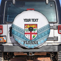 Custom Fiji Tapa Rugby 2025 Spare Tire Cover Go Champions Fijiana LT14 White - Polynesian Pride