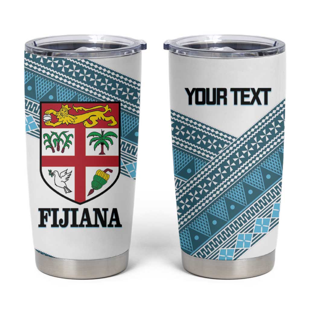 Custom Fiji Tapa Rugby 2025 Tumbler Cup Go Champions Fijiana LT14 White - Polynesian Pride