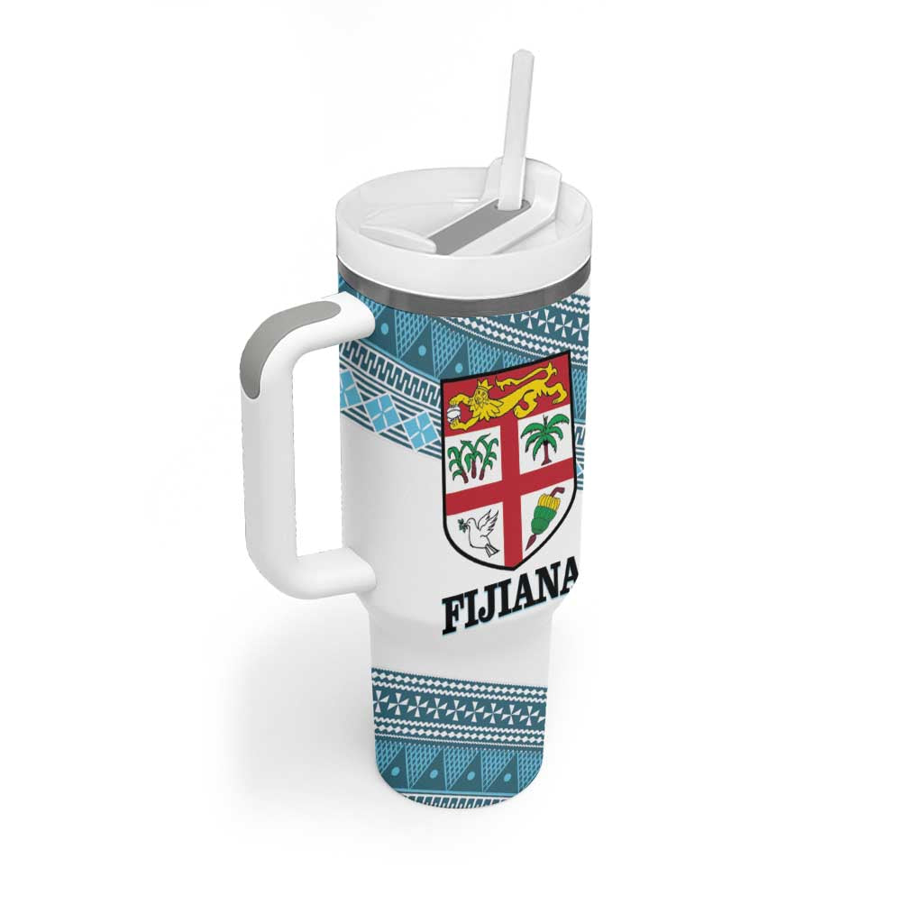 Custom Fiji Tapa Rugby 2025 Tumbler With Handle Go Champions Fijiana LT14 - Polynesian Pride