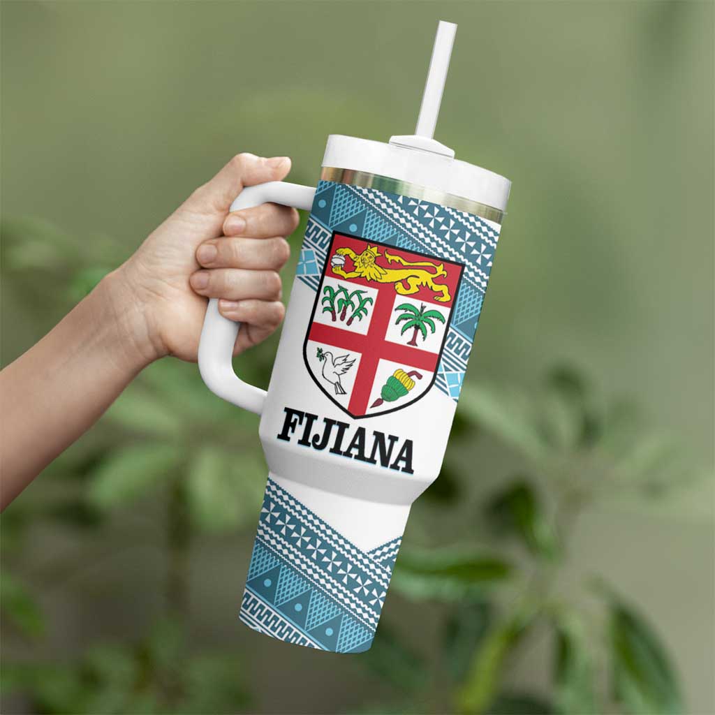 Custom Fiji Tapa Rugby 2025 Tumbler With Handle Go Champions Fijiana LT14 - Polynesian Pride