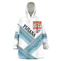 Custom Fiji Tapa Rugby 2025 Wearable Blanket Hoodie Go Champions Fijiana LT14 One Size White - Polynesian Pride