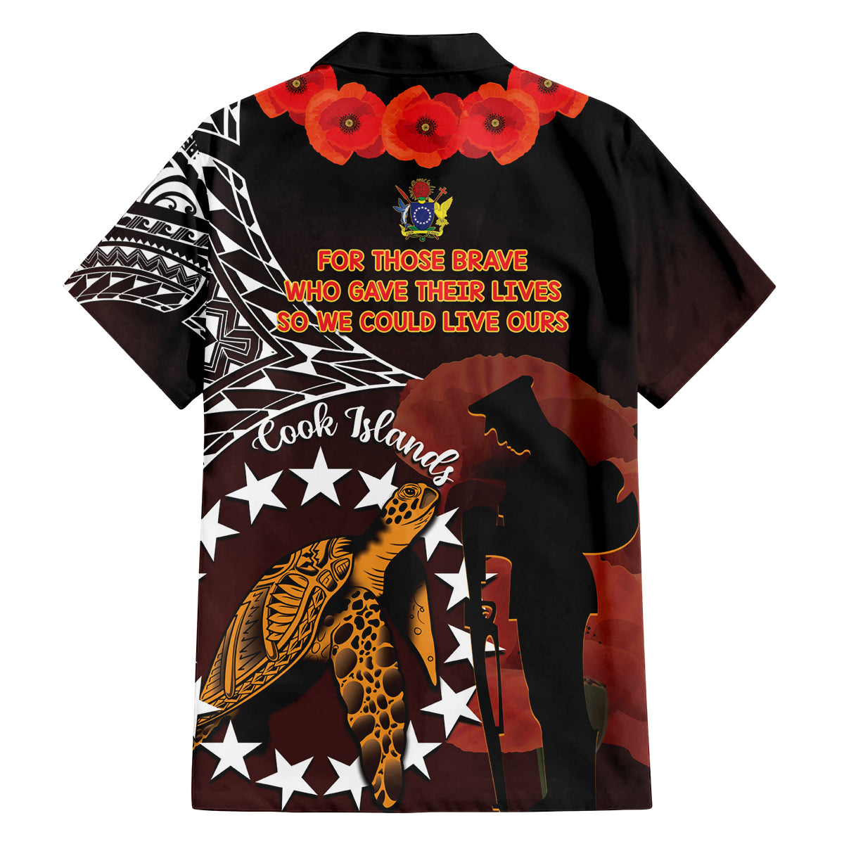 Cook Islands ANZAC Day Family Matching Long Sleeve Bodycon Dress and Hawaiian Shirt Poppies With Sea Turtle LT14 - Polynesian Pride