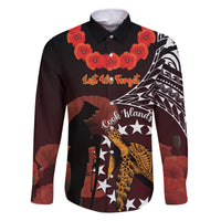 Cook Islands ANZAC Day Family Matching Mermaid Dress and Hawaiian Shirt Poppies With Sea Turtle LT14 Dad's Shirt - Long Sleeve Red - Polynesian Pride