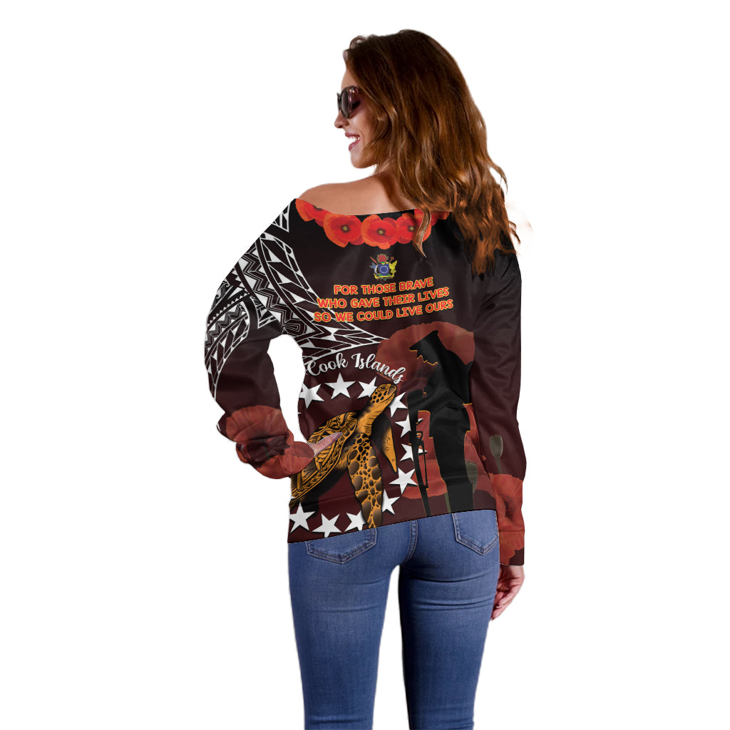 Cook Islands ANZAC Day Off Shoulder Sweater Poppies With Sea Turtle LT14 - Polynesian Pride