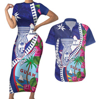Biba Guam Liberation Day Couples Matching Short Sleeve Bodycon Dress and Hawaiian Shirt Tano y Chamoru Latte Stone Blue LT14 Blue - Polynesian Pride