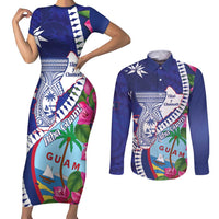 Biba Guam Liberation Day Couples Matching Short Sleeve Bodycon Dress and Long Sleeve Button Shirt Tano y Chamoru Latte Stone Blue LT14 Blue - Polynesian Pride