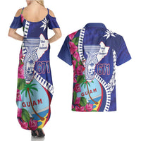 Biba Guam Liberation Day Couples Matching Summer Maxi Dress and Hawaiian Shirt Tano y Chamoru Latte Stone Blue LT14 - Polynesian Pride
