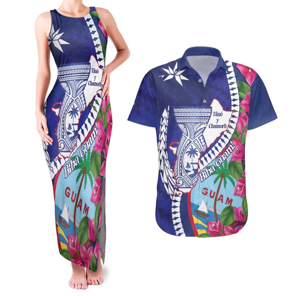 Biba Guam Liberation Day Couples Matching Tank Maxi Dress and Hawaiian Shirt Tano y Chamoru Latte Stone Blue LT14 Blue - Polynesian Pride