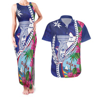 Biba Guam Liberation Day Couples Matching Tank Maxi Dress and Hawaiian Shirt Tano y Chamoru Latte Stone Blue LT14 Blue - Polynesian Pride