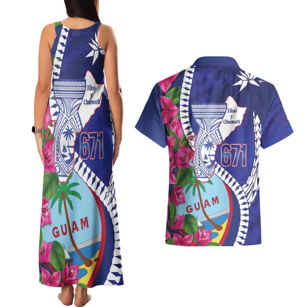 Biba Guam Liberation Day Couples Matching Tank Maxi Dress and Hawaiian Shirt Tano y Chamoru Latte Stone Blue LT14 - Polynesian Pride