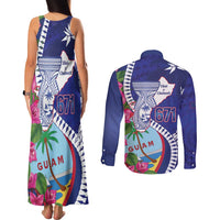 Biba Guam Liberation Day Couples Matching Tank Maxi Dress and Long Sleeve Button Shirt Tano y Chamoru Latte Stone Blue LT14 - Polynesian Pride