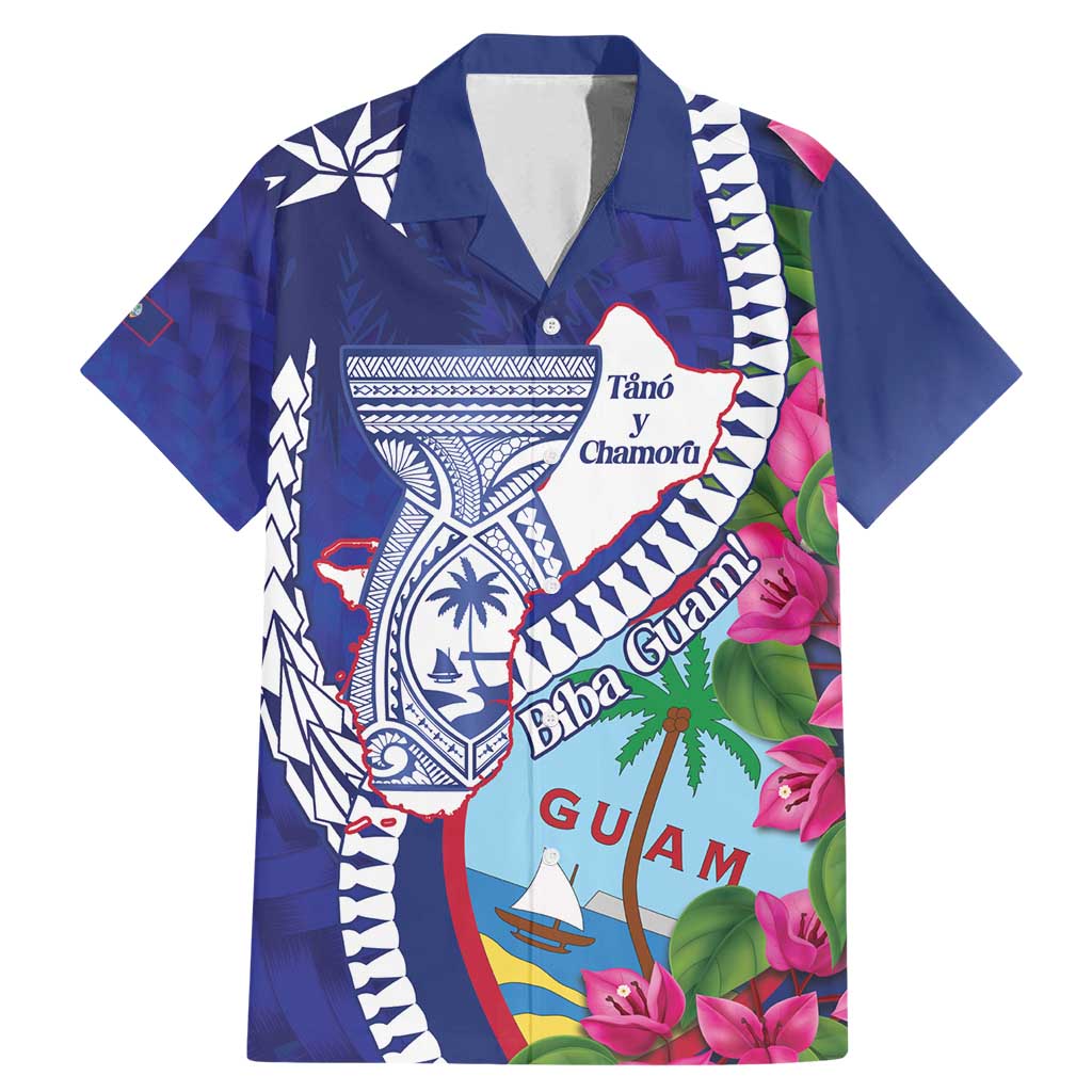 Biba Guam Liberation Day Family Matching Mermaid Dress and Hawaiian Shirt Tano y Chamoru Latte Stone Blue LT14 Dad's Shirt - Short Sleeve Blue - Polynesian Pride