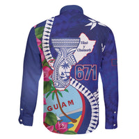 Biba Guam Liberation Day Family Matching Off The Shoulder Long Sleeve Dress and Hawaiian Shirt Tano y Chamoru Latte Stone Blue LT14 - Polynesian Pride