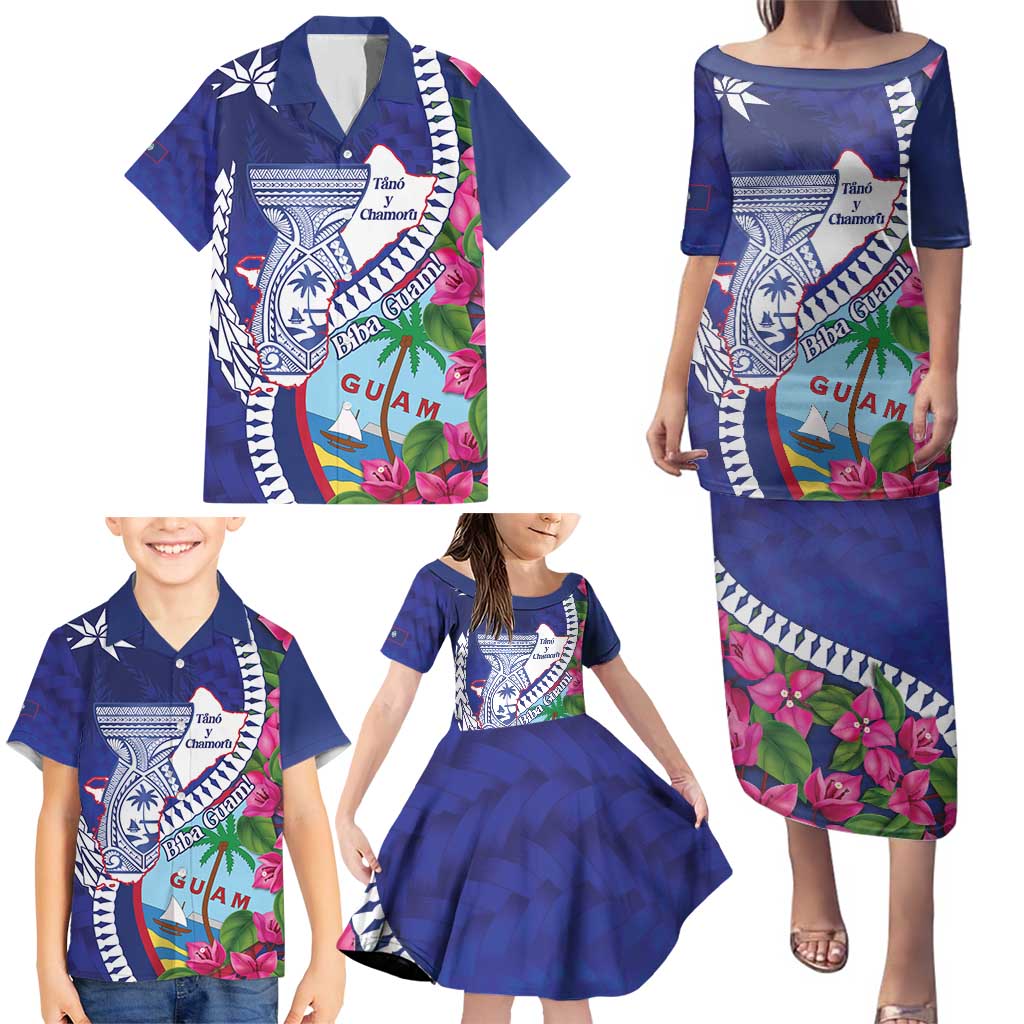 Biba Guam Liberation Day Family Matching Puletasi and Hawaiian Shirt Tano y Chamoru Latte Stone Blue LT14 - Polynesian Pride