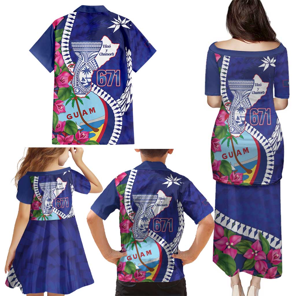 Biba Guam Liberation Day Family Matching Puletasi and Hawaiian Shirt Tano y Chamoru Latte Stone Blue LT14 - Polynesian Pride