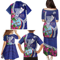 Biba Guam Liberation Day Family Matching Puletasi and Hawaiian Shirt Tano y Chamoru Latte Stone Blue LT14 - Polynesian Pride