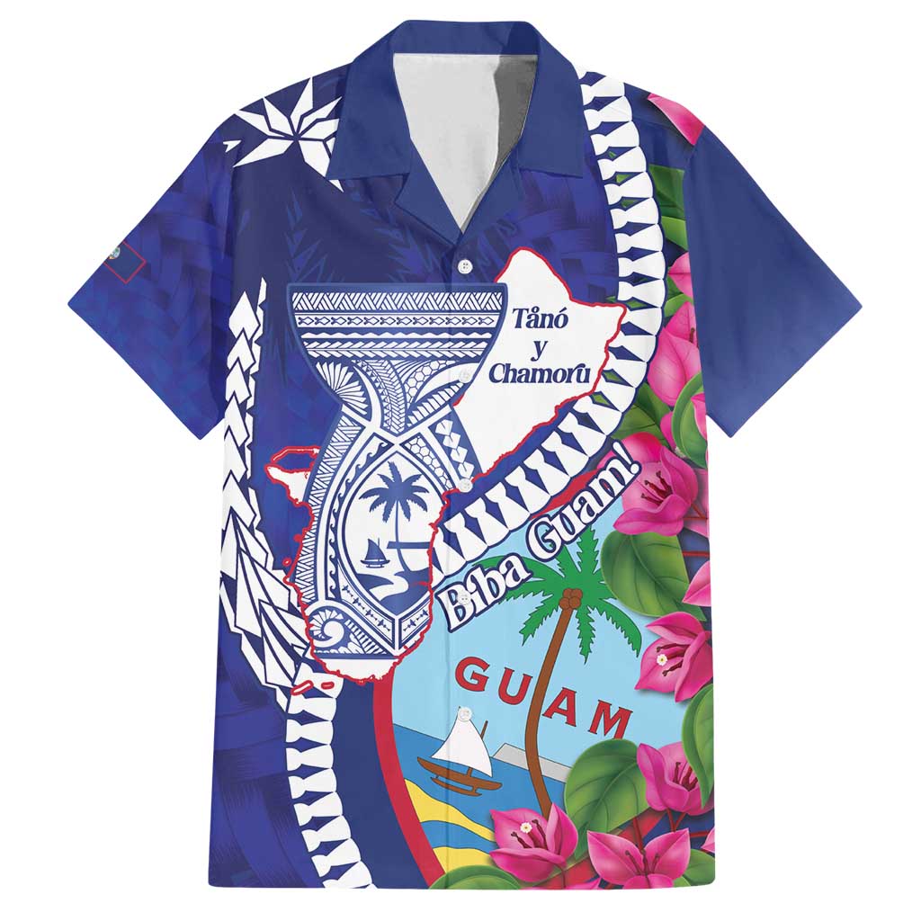 Biba Guam Liberation Day Family Matching Puletasi and Hawaiian Shirt Tano y Chamoru Latte Stone Blue LT14 Dad's Shirt - Short Sleeve Blue - Polynesian Pride