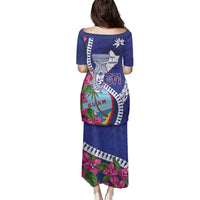 Biba Guam Liberation Day Family Matching Puletasi and Hawaiian Shirt Tano y Chamoru Latte Stone Blue LT14 - Polynesian Pride