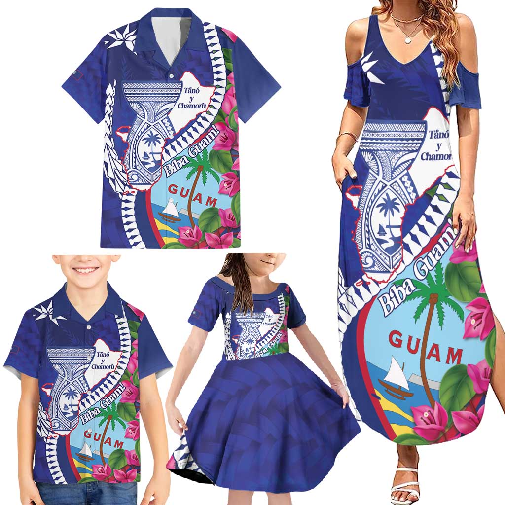 Biba Guam Liberation Day Family Matching Summer Maxi Dress and Hawaiian Shirt Tano y Chamoru Latte Stone Blue LT14 - Polynesian Pride