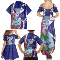 Biba Guam Liberation Day Family Matching Summer Maxi Dress and Hawaiian Shirt Tano y Chamoru Latte Stone Blue LT14 - Polynesian Pride