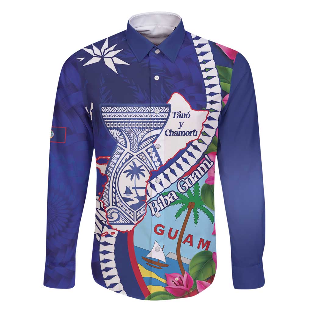 Biba Guam Liberation Day Family Matching Summer Maxi Dress and Hawaiian Shirt Tano y Chamoru Latte Stone Blue LT14 Dad's Shirt - Long Sleeve Blue - Polynesian Pride
