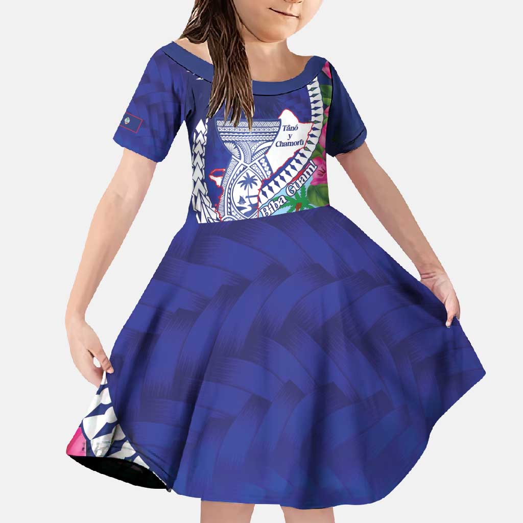 Biba Guam Liberation Day Family Matching Tank Maxi Dress and Hawaiian Shirt Tano y Chamoru Latte Stone Blue LT14 Daughter's Dress Blue - Polynesian Pride